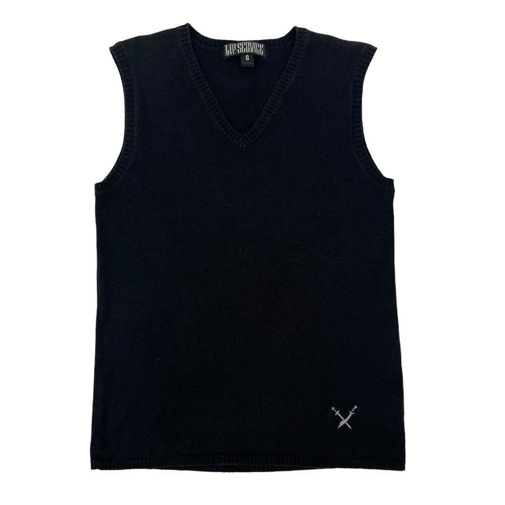 Vintage Lip Service Sweater‎ Vest Black Embroidered Small
